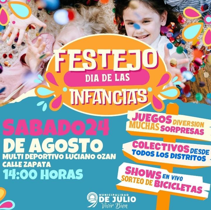 La Municipalidad de 9 de Julio invita a vivir un día lleno de alegría y diversión en el gran festejo por el Día de las Infancias,