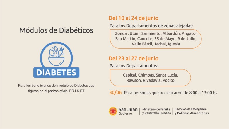 Comienza la entrega de módulos alimentarios para personas con diabetes.